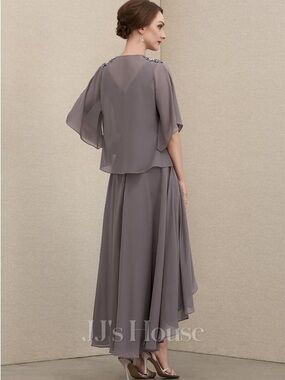 JJs House Taupe Grey Chiffon Two-Piece Evening Mother of the Bride Dress